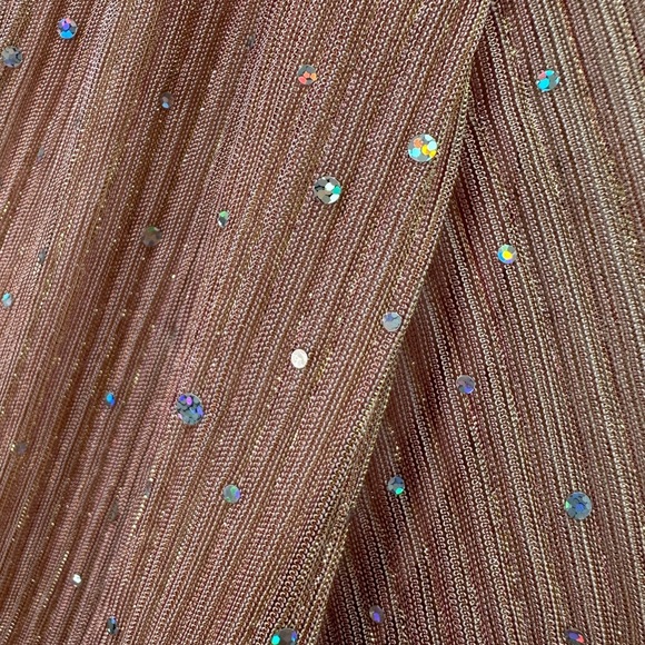 NWT Umgee Mauve Shimmer Pleated Sheer Blouse Long Sleeve Ruffle Mock Neck - Picture 8 of 11